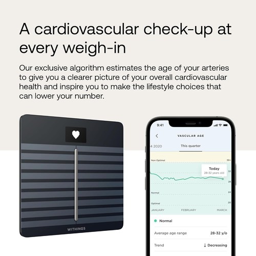 Withings Body Cardio – Premium Wi-Fi composizione corporea scala intelligente grasso corporeo BMI - Foto 6 di 6