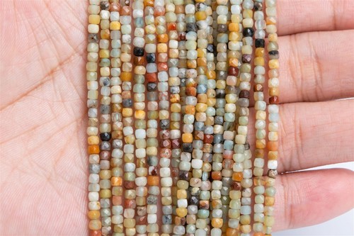 3x3MM Multicolor Amazonite Faceted Cube Grade A Natural Loose Bead 15.5" - Picture 3 of 3
