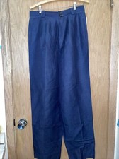 2000s Collectible Gold by Giorgio Sant'Angelo Linen Trousers Navy Women's 12