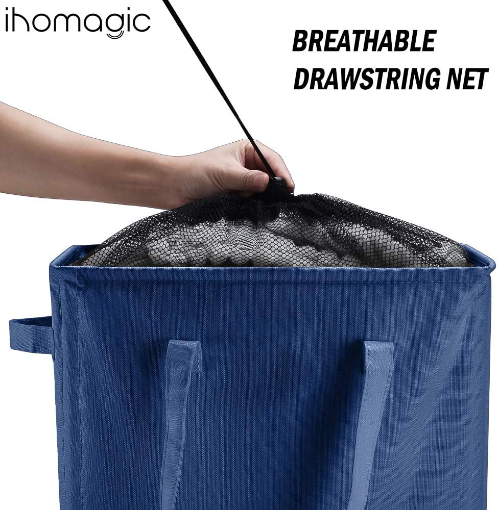 IHOMAGIC Slim Laundry Basket with Carry Handles, Collapsible Clothes