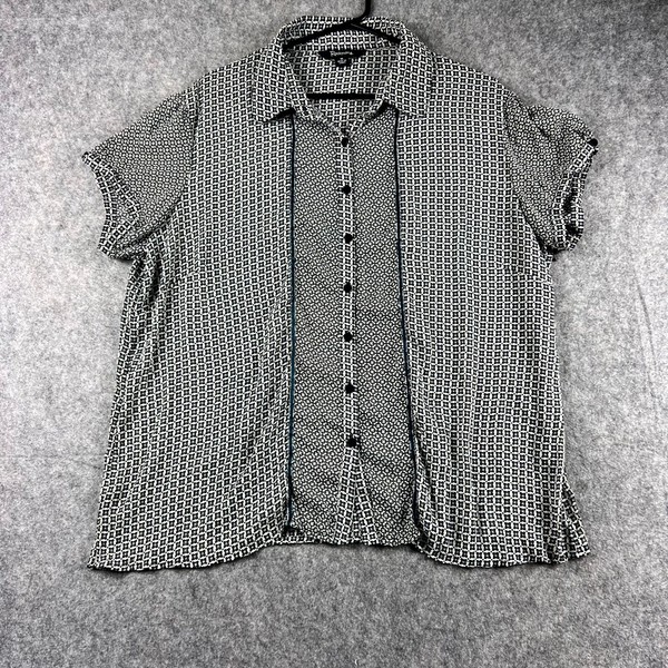 Rockmans Womens Button Up Shirt Short Sleeve 18 Black Geometric Print Casual