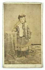 Early 1900's Little Girl Posing By Table Cabinet Photo 3.75" x 2.25" Original