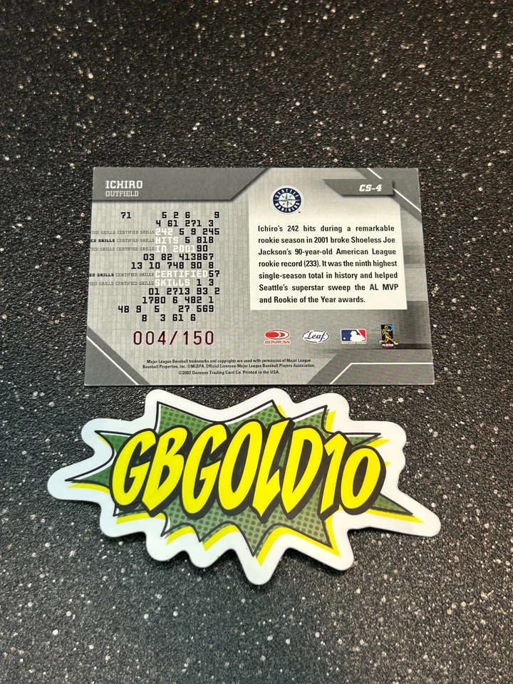 2002 Leaf Ichiro Suzuki #145 Certified Skills Mirror Red /150 - Image 2 of 2