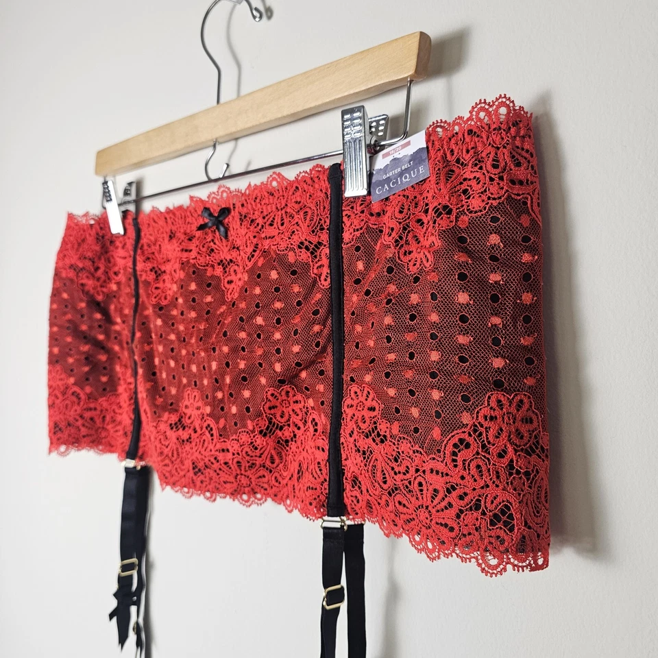 Novo com etiquetas Cacique Lane Bryant 18 20 cinto de liga vermelho preto laços gancho olho lingerie - Imagem 3 de 4