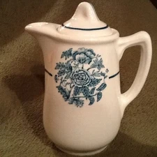 Ironstone Teal Blue Transfer Ware One Cup Tea Pot Walker Co OHIO  5.5 T Vintage