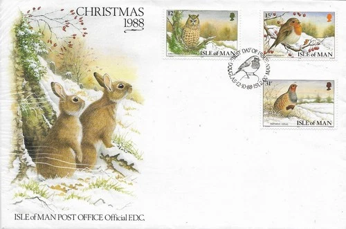1988 ISLE OF MAN BIRDS CHRISTMAS ON SUPERB FDC