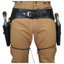 Western Leather Double Holster Belt Handmade Fits .22, .38/357 .44/45  Revolvers