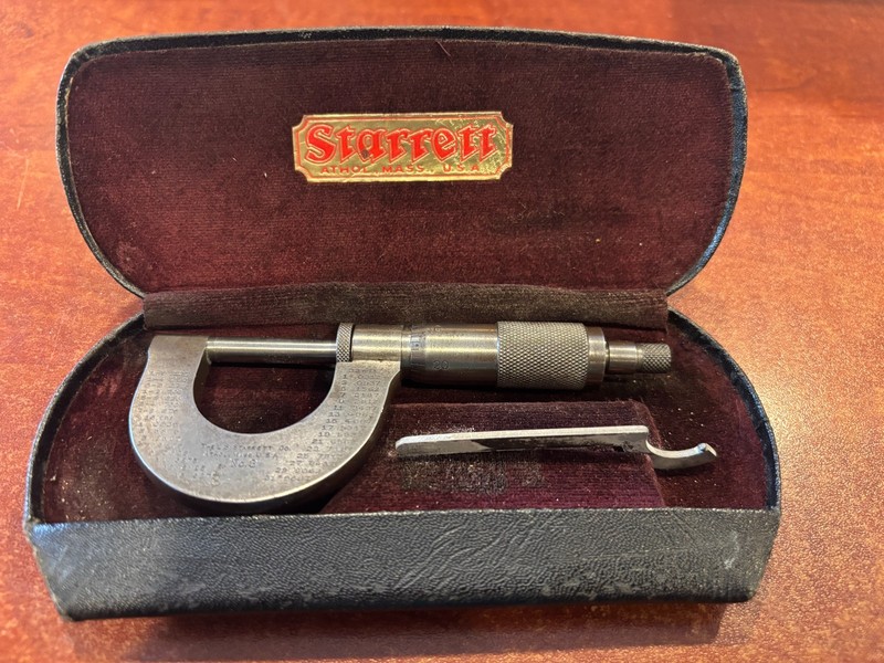 Starrett No. 3 micrometer, 1930s, w/original case & wrench. Rust free. 