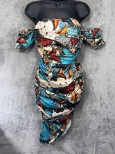 Pretty Little Thing Y2K Ruched Bodycon Midi Dress 4 Asymmetrical Fairy Artsy
