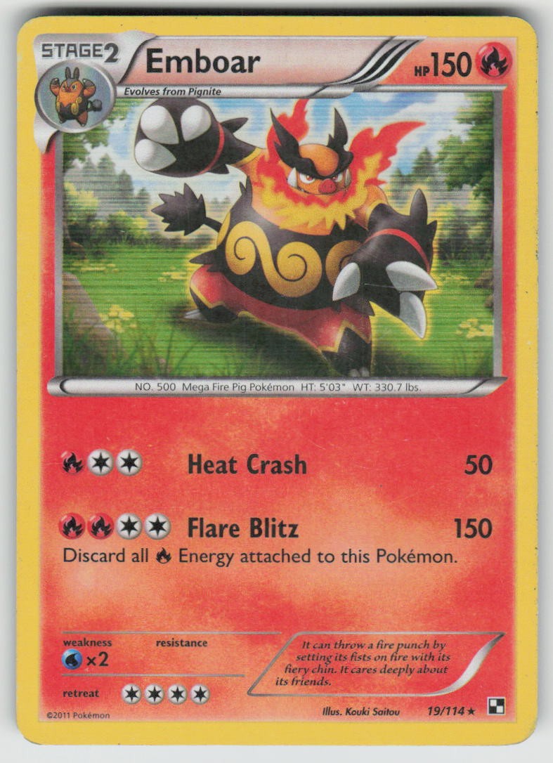 Emboar 19/114 Holo Rare Black & White Pokemon Holo Heavily Played
