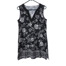 Lands End Coquette Midi Dress M (10-12) Womens Black Floral Cottage Core Cotton