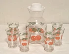 Vintage Anchor Hocking Orange Juice Carafe Pitcher with Set of 6 Glasses