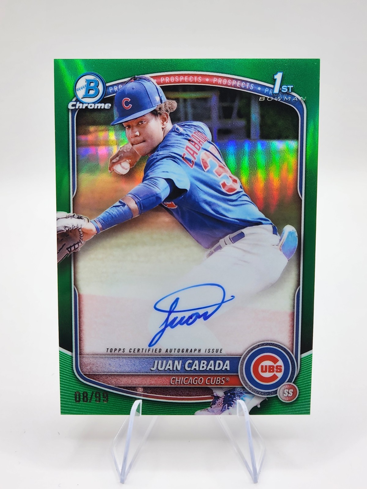 2025 Bowman Chrome 1st Juan Cabada True Green Refractor Auto /99 RC #CPA-JC