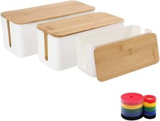 Cable Management Box Organizer Set Of 3 Bamboo Lid Storage Wires Holder To Cover