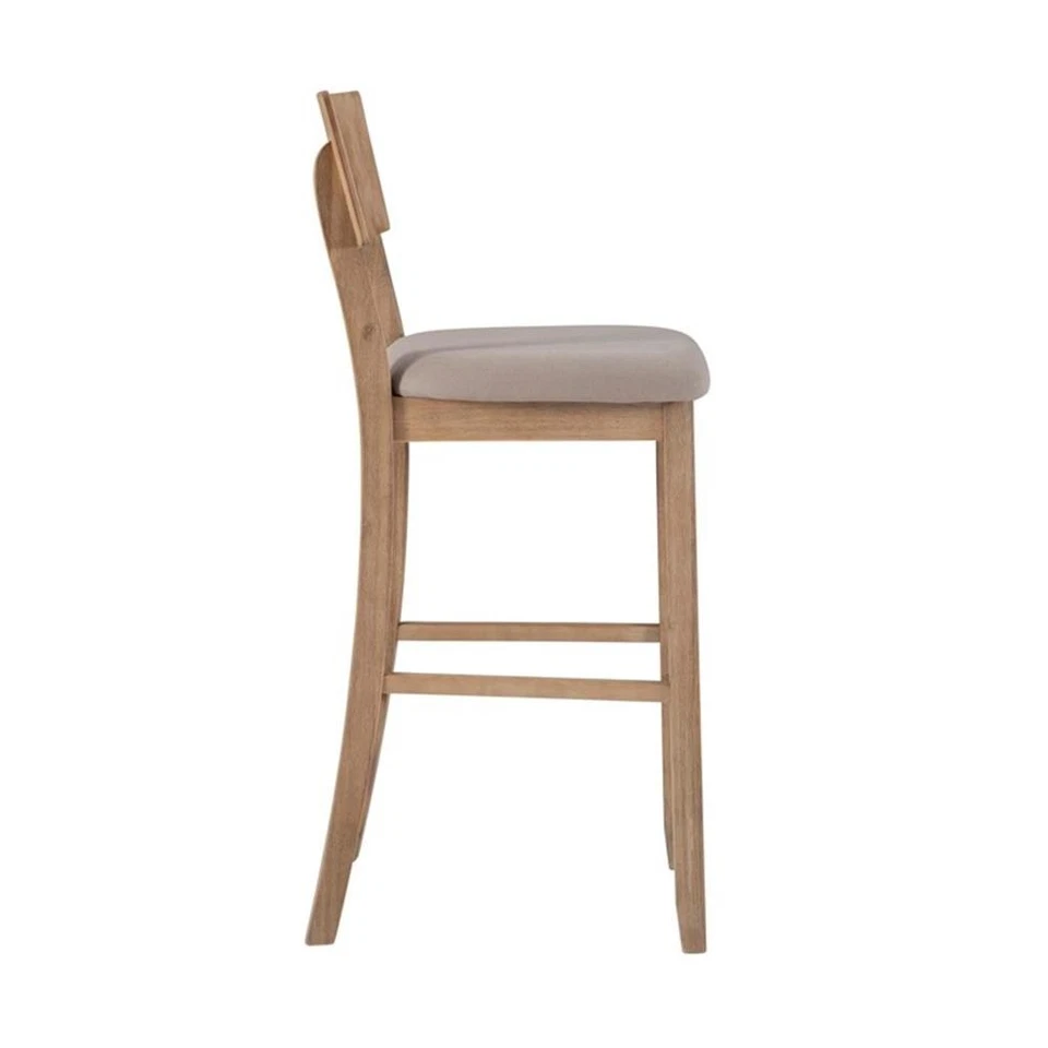 Linon Jordan Wood Bar Stool with Grey Padded Seat in Grey Wash Glaze Finish - Image 4 of 4