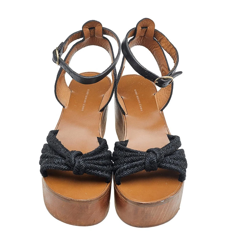 Sandálias Isabel Marant preta de juta e couro com nós plataforma cunha tira no tornozelo - Imagem 3 de 4