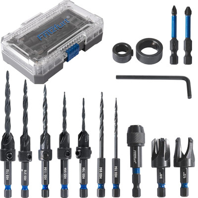 Countersink Drill Bit Set, 15 PCS Tapered Drill Bits Counter Sink Drill Bit with