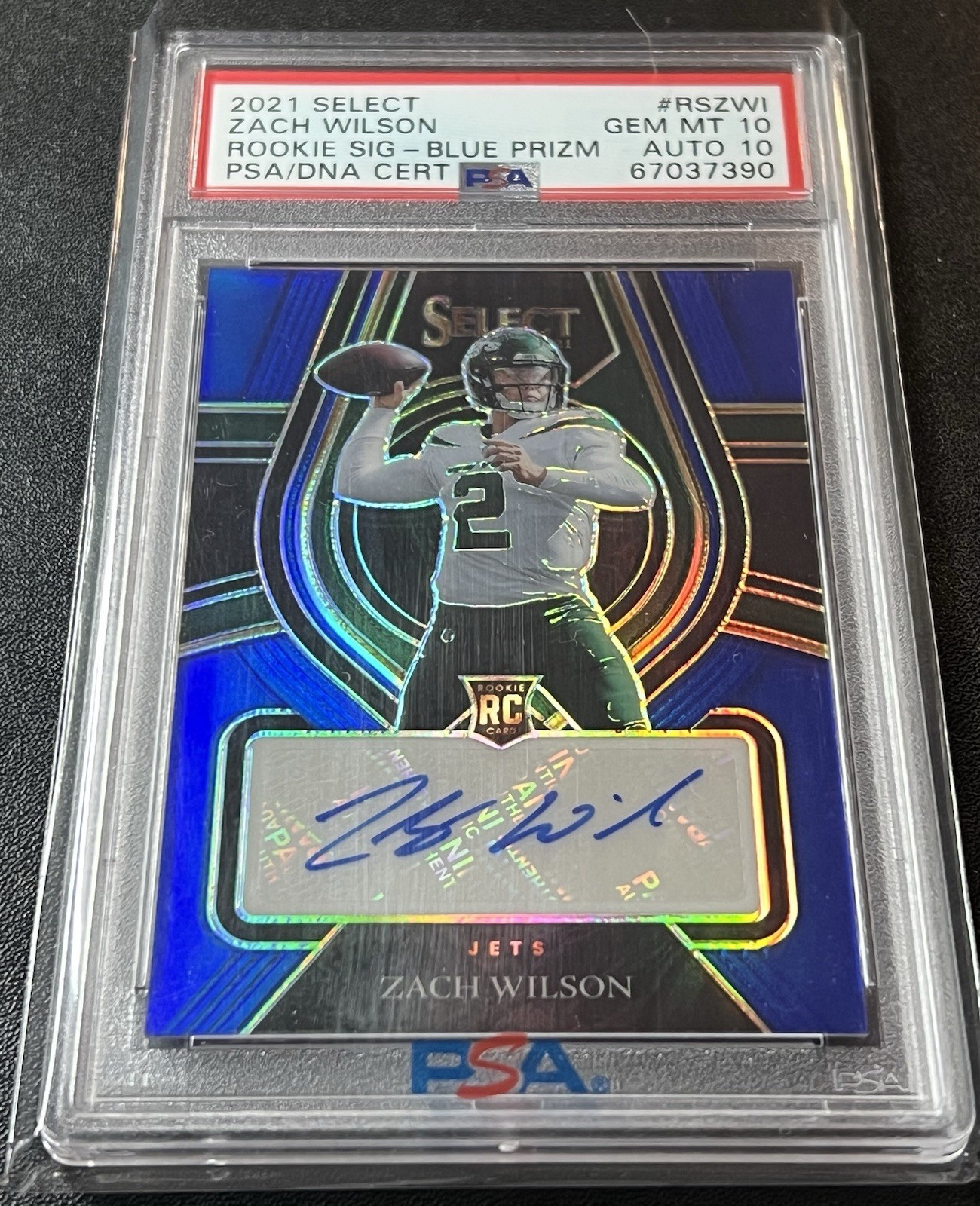 ZACH WILSON RC AUTO~PSA-10~2021 SELECT “BLUE PRIZM” #/60 Autograph Rookie Card