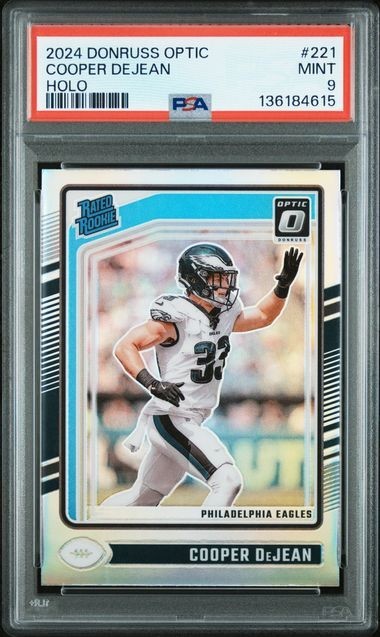 COOPER DEJEAN 2024 Optic #221 HOLO PRIZM Rookie RC PSA 9 Philadelphia Eagles