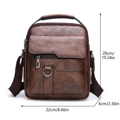 Borsa a tracolla uomo vintage pelle PU messenger tote borsetta grande capac - Foto 2 di 9