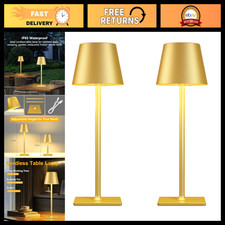 Gold Rechargeable Cordless Table Lamps - Battery Operated, Set of 2, Modern Desi