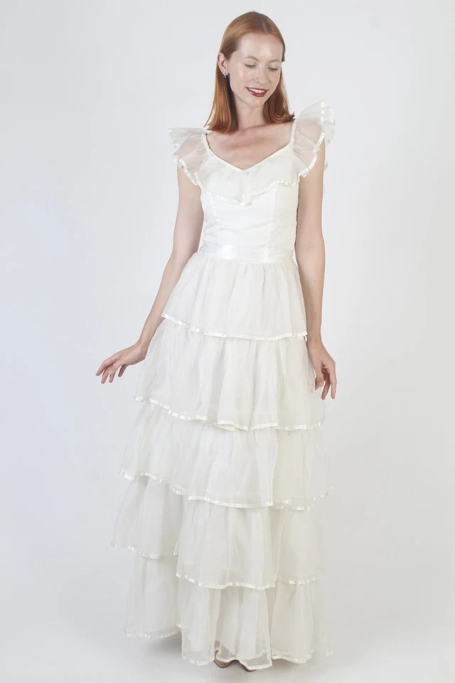 Vestido de novia de colección blanco roto de gasa vestido de graduación Amy Rose falda en capas Foto 4 de 4