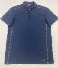 Hugo Boss Polo Shirt Mens Medium Navy Blue Cotton Stretch Short Sleeve Logo