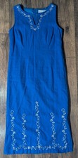 Sag Harbor Royal Blue Linen Blend Maxi Dress Embroidery Accents Size 14 Tall
