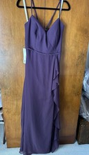 Azazie Naeem Plum A-Line Ruffle Chiffon Dress Sz A16 Bridesmaid Prom Formal