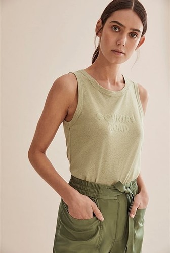 COUNTRY ROAD | Modern Logo Tank Top Pistachio Green SIZE XXS BNWT NEW Sleeveless