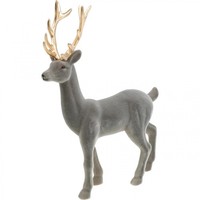 Deko Hirsch Rentier Figur Grau Gold Geweih Tischdeko Weihnachten H37Cm