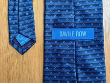 Savile Row Mens Silk Tie Blue Geometric Micro Grid Dot Pattern Made In USA Class