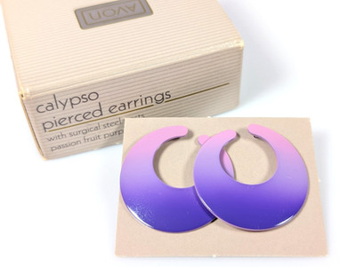 Vtg Avon ''Calypso'' Purple Open Loop Pierced Earrings Ombre Gradient 1987