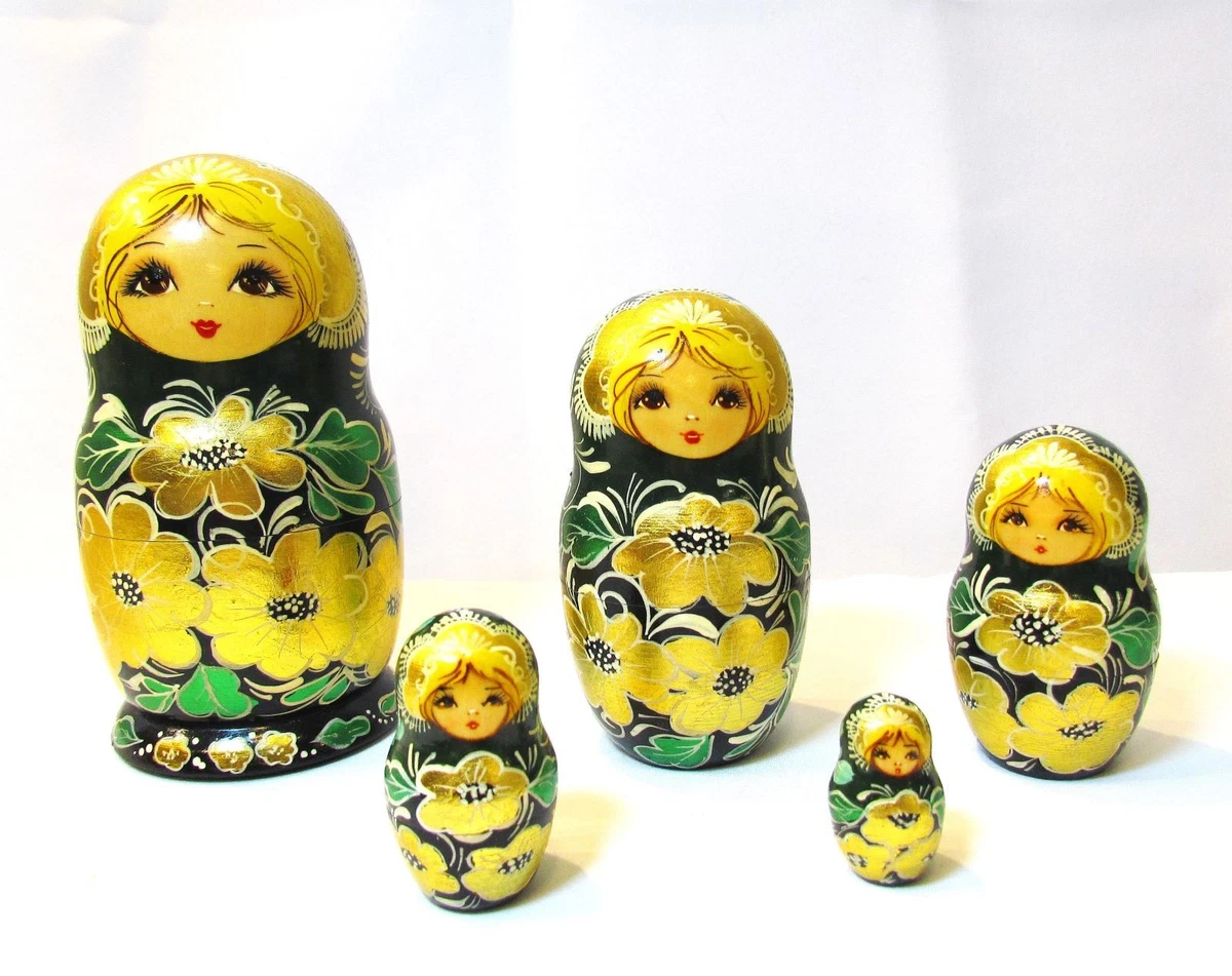 Poupées Russes Matriochkas 5 Pièces – 17 Cm – Peintes Main Et Signées – Artisanat Russe