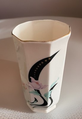Vintage Octagon Porcelain Royal Crown Vase W/ Orchid Flower & Gold Trim
