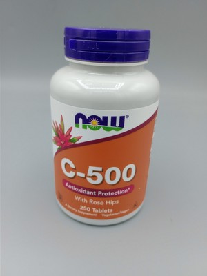 Vitamin C-500 w Rose Hips 250 Veg Tablets Expires 11/2027 NOW FOODS