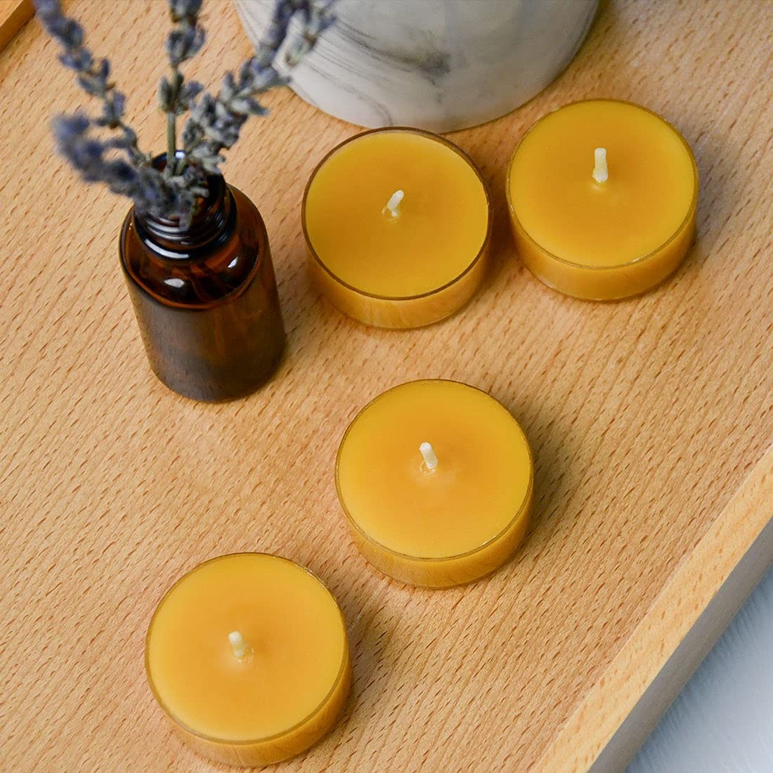 Natural Beeswax Tealights, Handmade Beeswax Candles, 4 Hour Burn Time, Clear ...