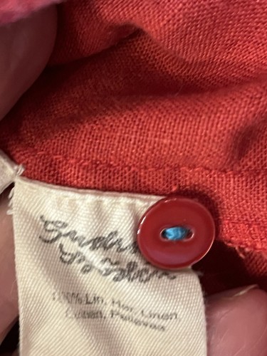 GUDRUN SJODEN Leinenkleid Gr. L rot Kurzarm Midi Knöpfe Lagenlook Taschen - Bild 8 von 12
