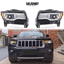 VLAND LED Projector Headlights  For 2011-2013 Jeep Grand Cherokee Blue Animation