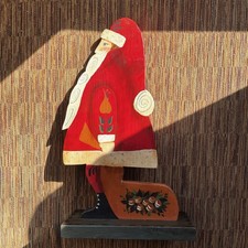 Vintage Folk Art Wood Cutout Santa Claus With Sack 14  