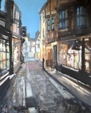 York, The Shambles Dusk. Original Mixed Media Painting on Canvas  