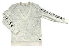 Victoria s Secret LOVE PINK Oversized V-Neck Sweatshirt Cream Black Size Small