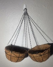 Metal Hanging Basket With Coconut Liner Material 10” Across And 5” Deep 2 Pack