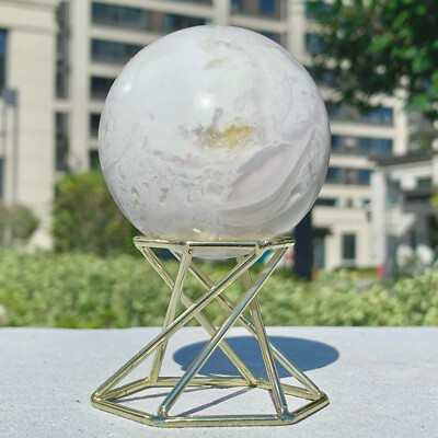 275G Natural Mexican Agate Sphere Crystal Healing Decor Quartz Ball gift+Base