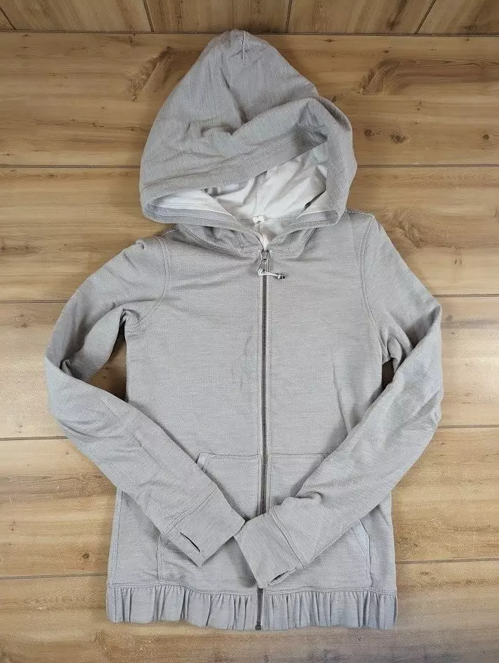 Lululemon Zip-up Hoodie Women's 6 Heathered Light Gray Fitted Thumb-Holes  Ruched