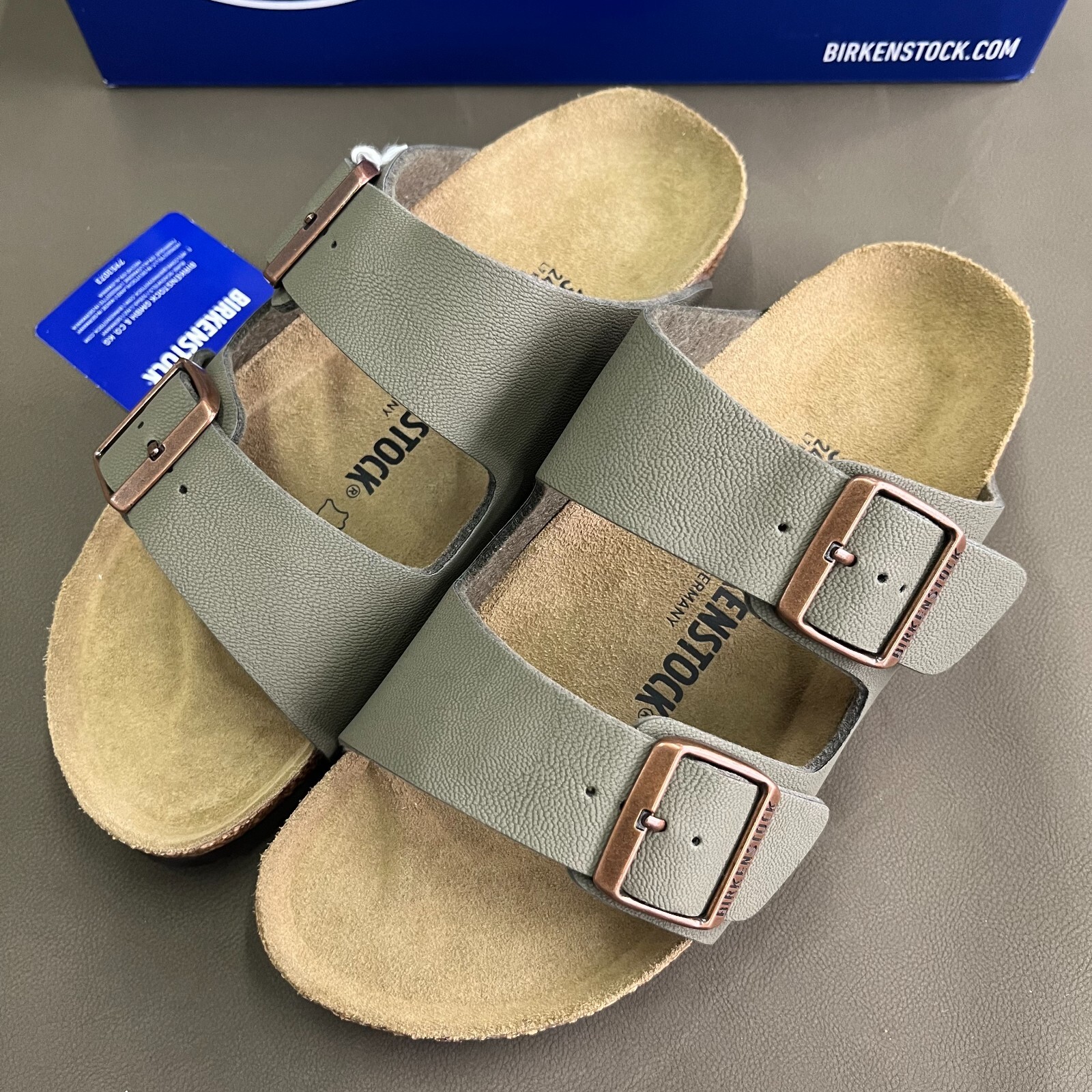 Birkenstock Arizona Birko-Flor Birkibuc Stone Leather Sandal Select Size