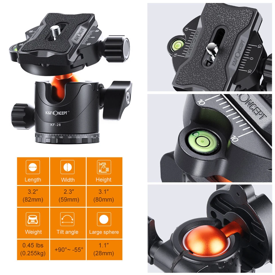 K&F Concept 17''-62'' Professional Travel Camera Tripod Monopod 360° Ball Head - Image 2 of 4