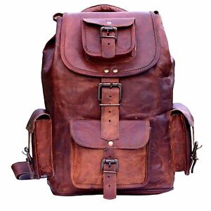Laptop School Shoulder Bag Men's Real Leather Large Brown Backpack Travel