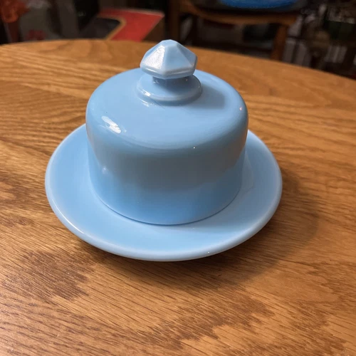 Vintage Mosser Robin’s Egg Blue Child’s Butter Dish with Mark