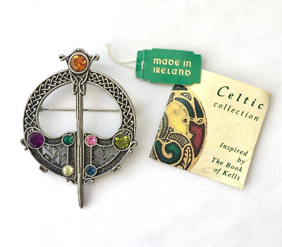 Sol d'Or Brooch Silver Tone Celtic Collection Rhinestones Multicolor Circle 2''
